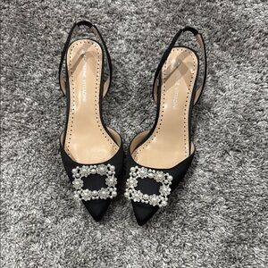 Chic Black Slingback Heels with Embellished Buckle